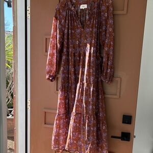 XiRENA Rust Floral Long Sleeve Dress - S
